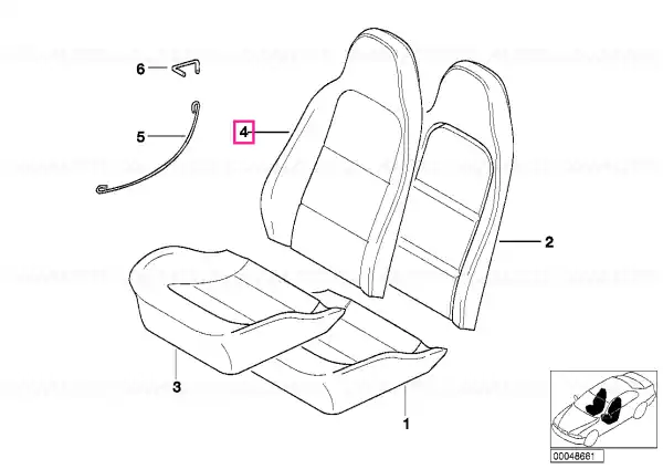 Comandă acum Capac spătar piele stg ALBASTRU V3,V4PB BLAU - BMW