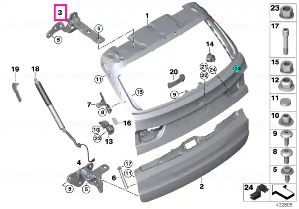 Livrare gratuită Hinge, trunk lid, top left - BMW